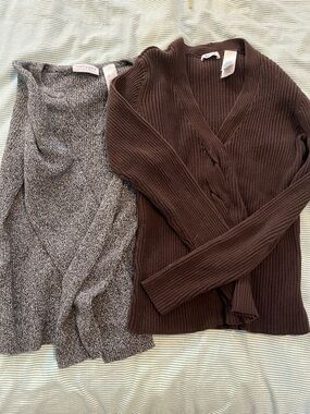 Women’s Brown Ribbed V-Neck Sweater Cardigan - Unknown Brand